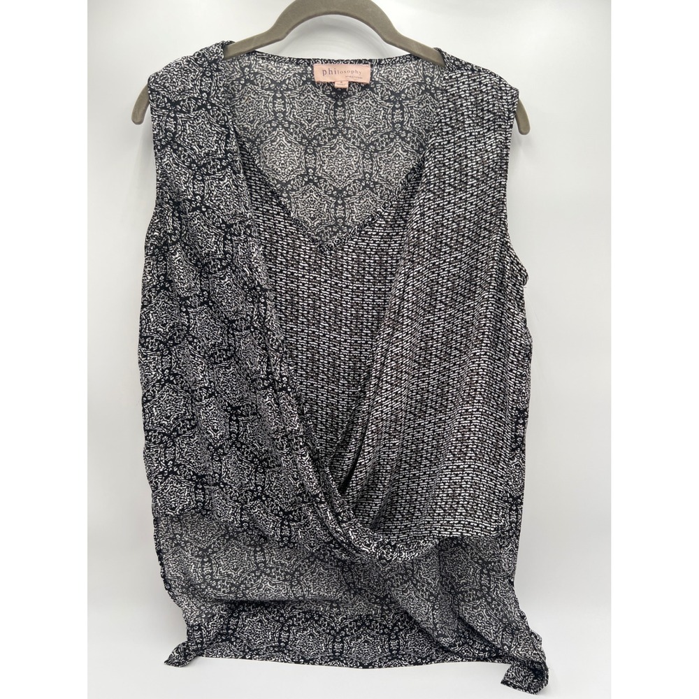 Philosophy Black White Print Sleeveless‎ Twist Front Top small